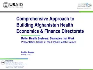 Comprehensive Approach to Building Afghanistan Health Economics &amp; Finance Directorate