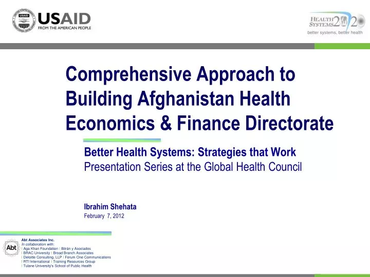 comprehensive approach to building afghanistan health economics finance directorate