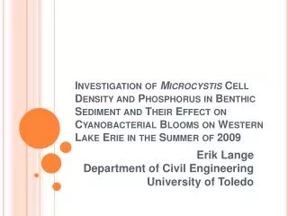 Erik Lange Department of Civil Engineering University of Toledo