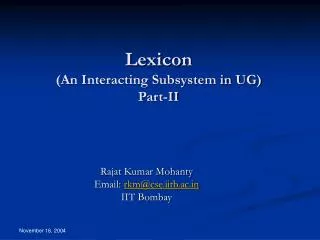 Lexicon (An Interacting Subsystem in UG) Part-II
