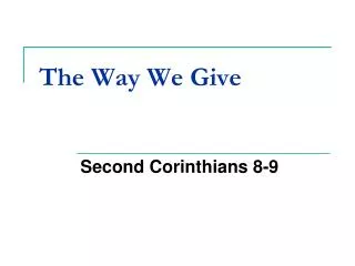 The Way We Give