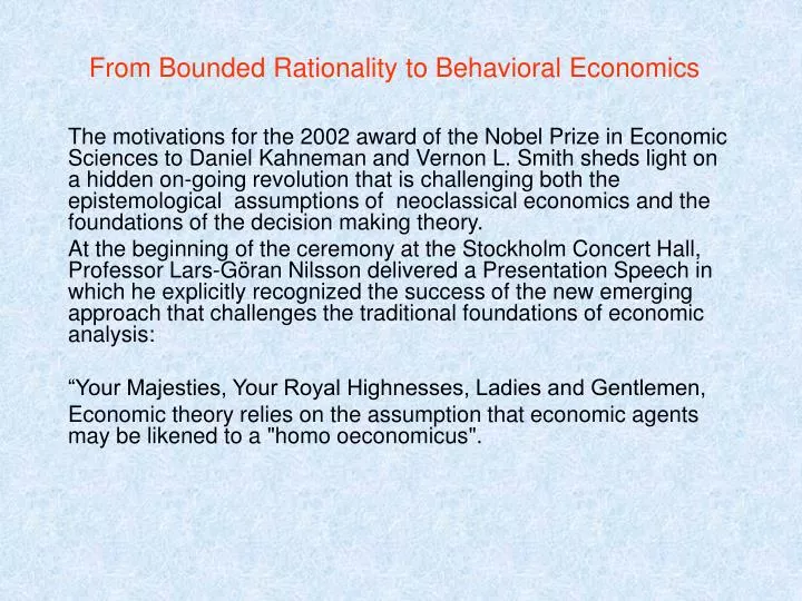 from bounded rationality to behavioral economics