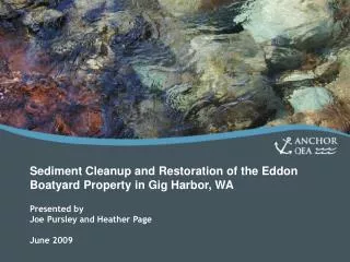 Sediment Cleanup and Restoration of the Eddon Boatyard Property in Gig Harbor, WA