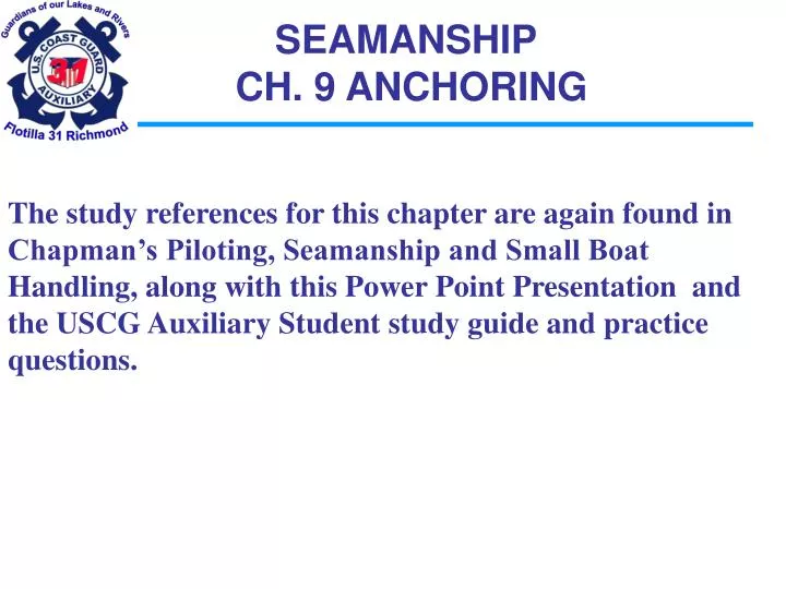 seamanship ch 9 anchoring