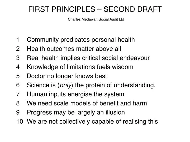 first principles second draft charles medawar social audit ltd