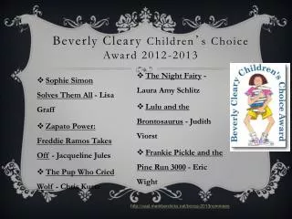 Beverly Cleary Children ’ s Choice Award 2012-2013