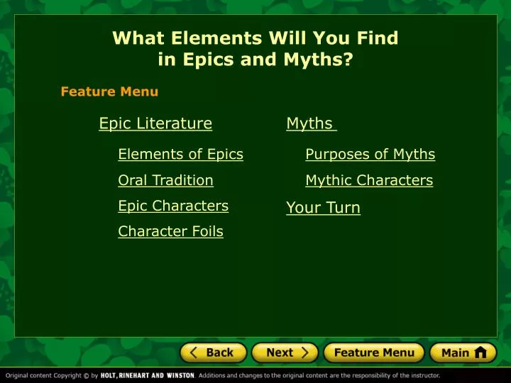 what elements will you find in epics and myths