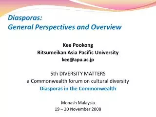 Diasporas: General Perspectives and Overview