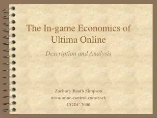 The In-game Economics of Ultima Online