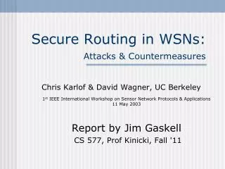 Secure Routing in WSNs: Attacks &amp; Countermeasures