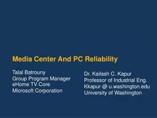 Media Center And PC Reliability