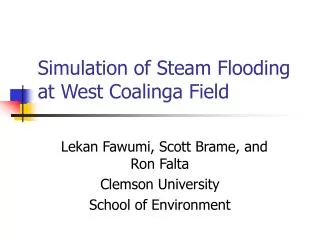 Simulation of Steam Flooding at West Coalinga Field