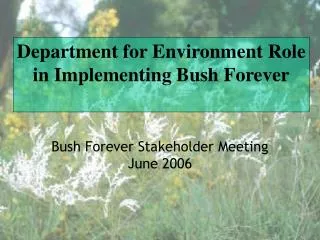 Department for Environment Role in Implementing Bush Forever