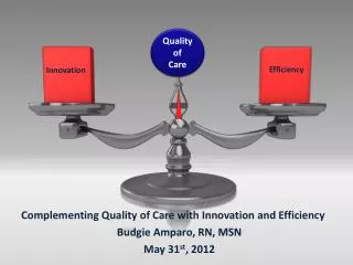 Complementing Quality of Care with Innovation and Efficiency Budgie Amparo, RN, MSN May 31 st , 2012