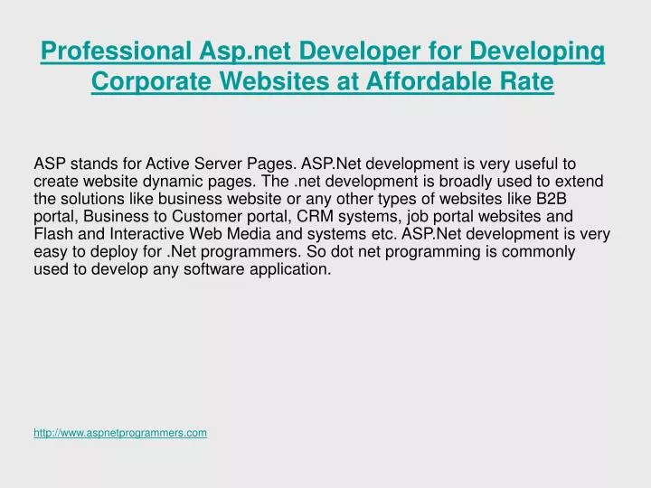 professional asp net developer for developing corporate websites at affordable rate
