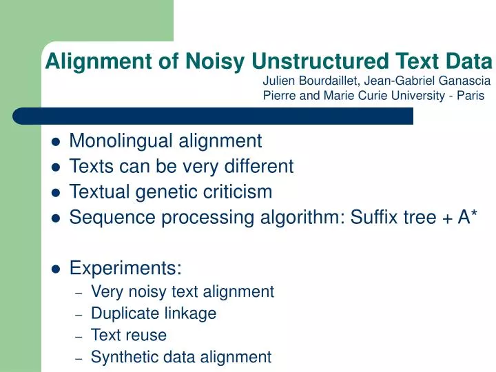 alignment of noisy unstructured text data