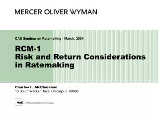 RCM-1 Risk and Return Considerations in Ratemaking