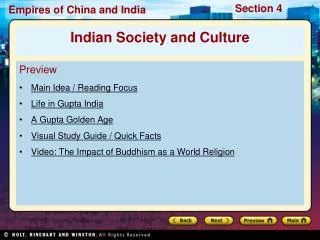 Preview Main Idea / Reading Focus Life in Gupta India A Gupta Golden Age Visual Study Guide / Quick Facts Video: The Im