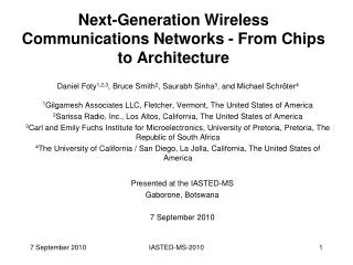Next-Generation Wireless Communications Networks - From Chips to Architecture