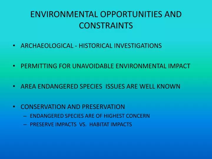 environmental opportunities and constraints
