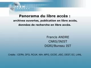 Panorama du libre accès : archives ouvertes, publication en libre accès, données de recherche en libre accès.