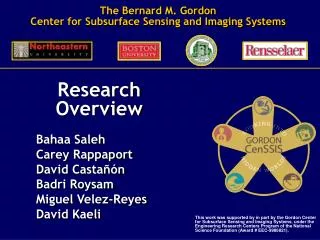 Research Overview Bahaa Saleh Carey Rappaport David Castañón Badri Roysam Miguel Velez-Reyes David Kaeli