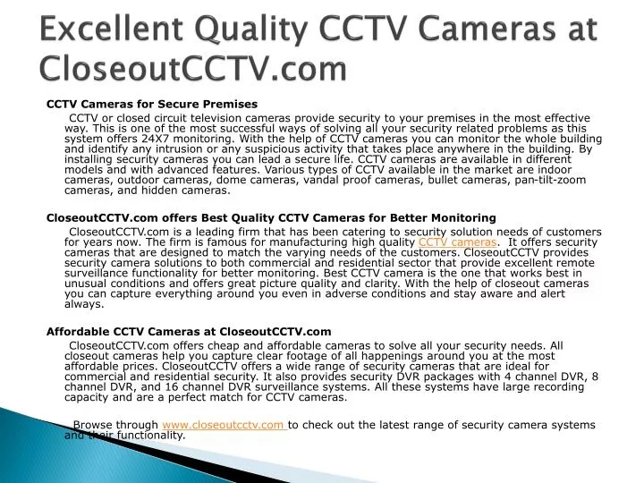 excellent quality cctv cameras at closeoutcctv com