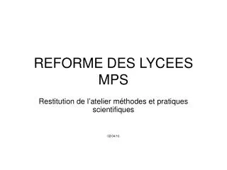 REFORME DES LYCEES MPS