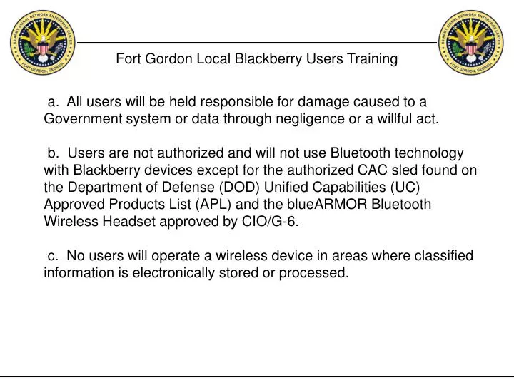 fort gordon local blackberry users training