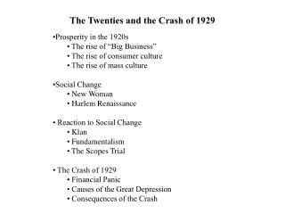 The Twenties and the Crash of 1929
