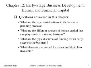 Chapter 12: Early-Stage Business Development: Human and Financial Capital