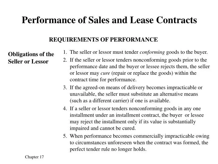 performance of sales and lease contracts