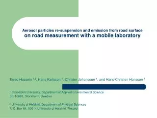 Aerosol particles re-suspension and emission from road surface on road measurement with a mobile laboratory