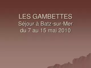 LES GAMBETTES Séjour à Batz-sur-Mer du 7 au 15 mai 2010