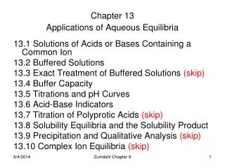 Chapter 13 Applications of Aqueous Equilibria