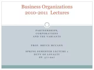 Business Organizations 2010-2011 Lectures