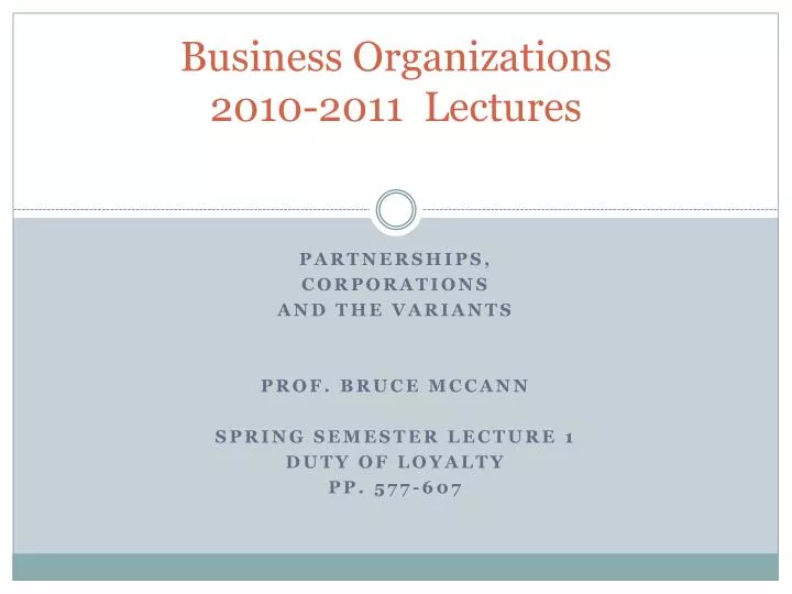 business organizations 2010 2011 lectures