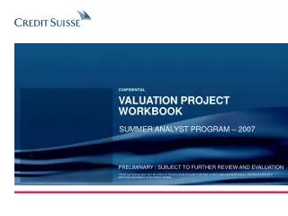 VALUATION PROJECT WORKBOOK