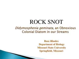 Didymosphenia geminata , an Obnoxious Colonial Diatom in our Streams