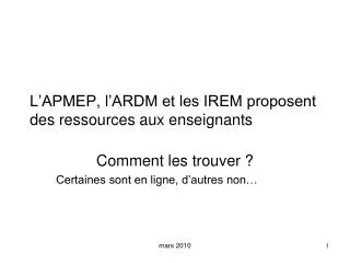 l apmep l ardm et les irem proposent des ressources aux enseignants