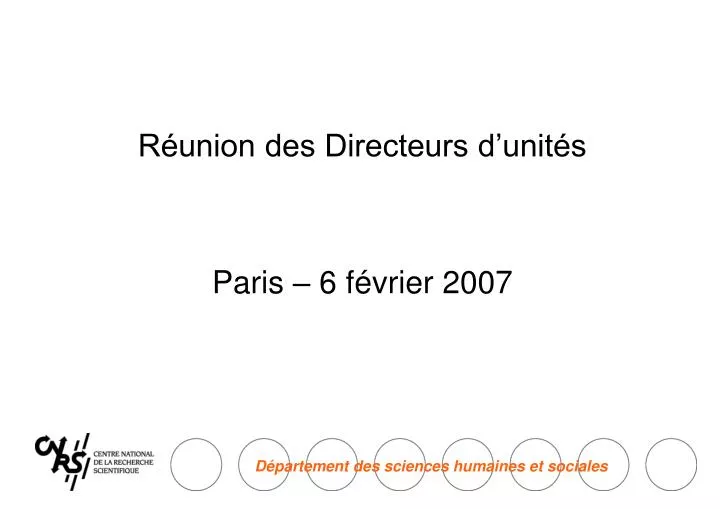 r union des directeurs d unit s paris 6 f vrier 2007