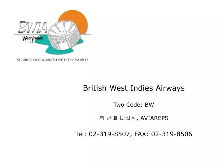 british west indies airways two code bw aviareps tel 02 319 8507 fax 02 319 8506