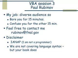 VBA session 3 Paul Rubinov