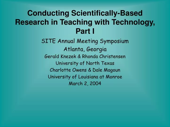 conducting scientifically based research in teaching with technology part i