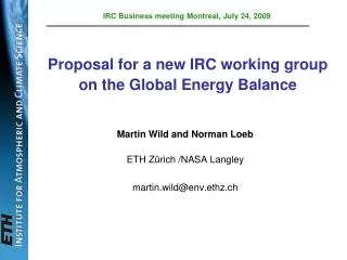 Proposal for a new IRC working group on the Global Energy Balance