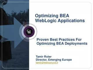 Optimizing BEA WebLogic Applications