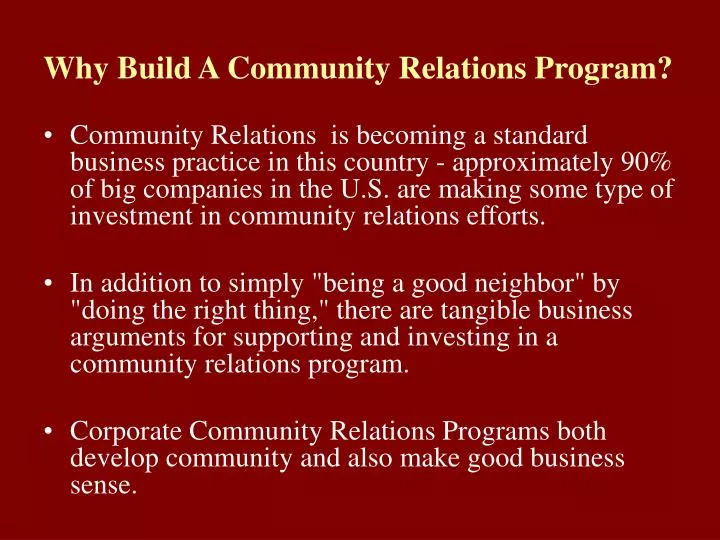 why build a community relations program