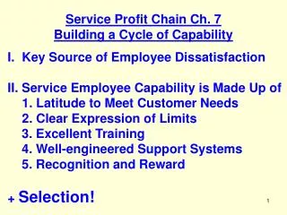 Service Profit Chain Ch. 7 Building a Cycle of Capability