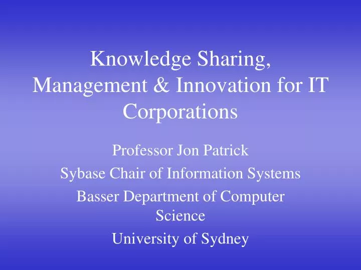 knowledge sharing management innovation for it corporations