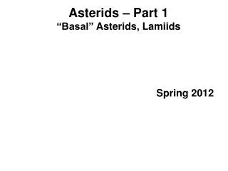 Asterids – Part 1 “Basal” Asterids , Lamiids
